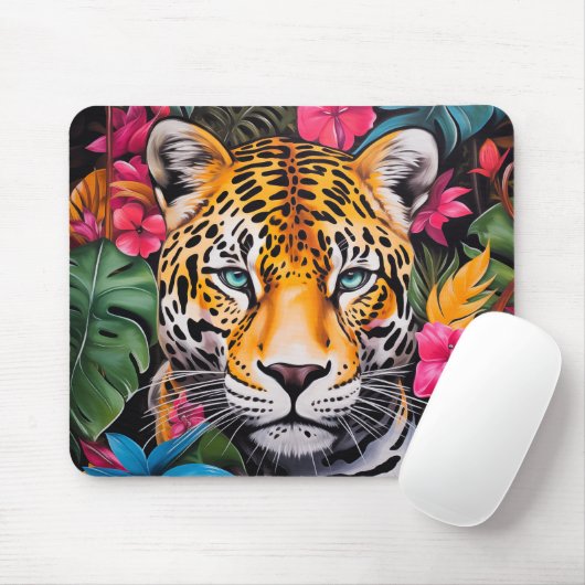 Jaguar in Jungle Bloom Mousepad (Mit Mouse)