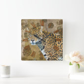 Jaguar & Mayan Temple Ruins Wildlife Wall Clock Quadratische Wanduhr (Zuhause)