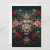 Jaguar mit Krone in Blumenmalerei Einladung (Rückseite)