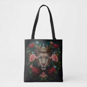 Jaguar mit Krone in Blumenmalerei Tasche