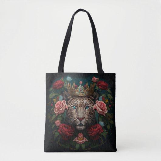 Jaguar mit Krone in Blumenmalerei Tasche (Vorderseite)