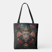 Jaguar mit Krone in Blumenmalerei Tasche (Rückseite)