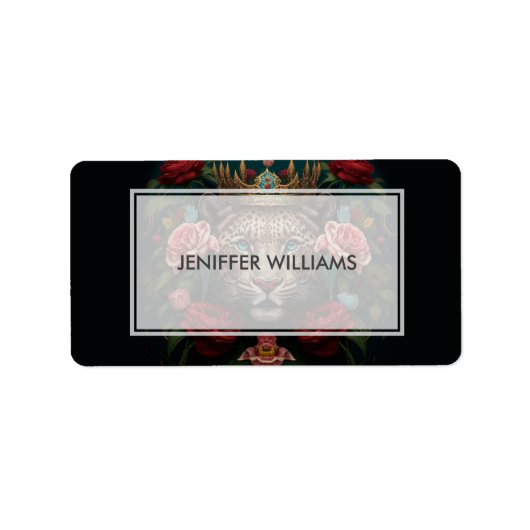 Jaguar mit Kronen in Blume Malerei Adressaufkleber (Vorne)