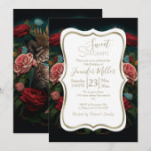 Jaguar mit Kronen in Blume Malerei Einladung (Vorne/Hinten)