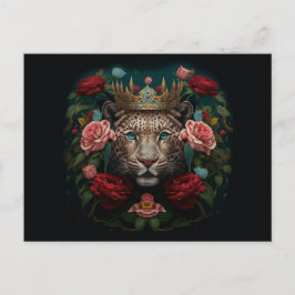Jaguar mit Kronen in Blume Malerei Postkarte