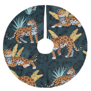 Jaguar Palms Nahtloses Vintages Muster Polyester Weihnachtsbaumdecke