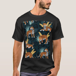 Jaguar Palms Nahtloses Vintages Muster T-Shirt