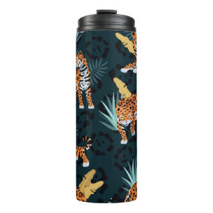 Jaguar Palms Nahtloses Vintages Muster Thermosbecher