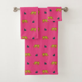 Jaguar pattern towel set: pink badhandtuch set