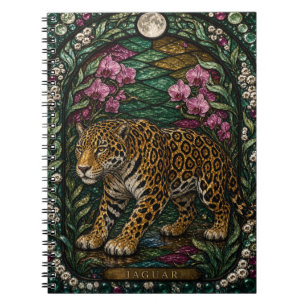 Jaguar Regenwald Fluss Illumina Buntglas Notizblock
