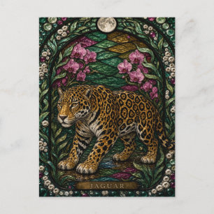 Jaguar Regenwald Fluss Illumina Buntglas Postkarte