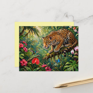 Jaguar Regenwald Kolibris Schmetterlinge Blumen Postkarte