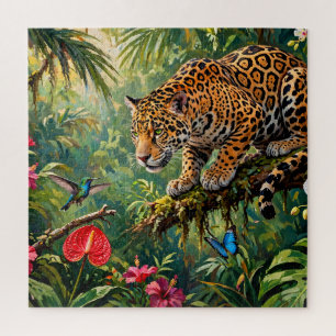 Jaguar Regenwald Kolibris Schmetterlinge Blumen Puzzle