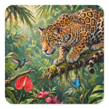 Jaguar Regenwald Kolibris Schmetterlinge Blumen