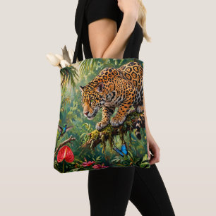Jaguar Regenwald Kolibris Schmetterlinge Blumen Tasche