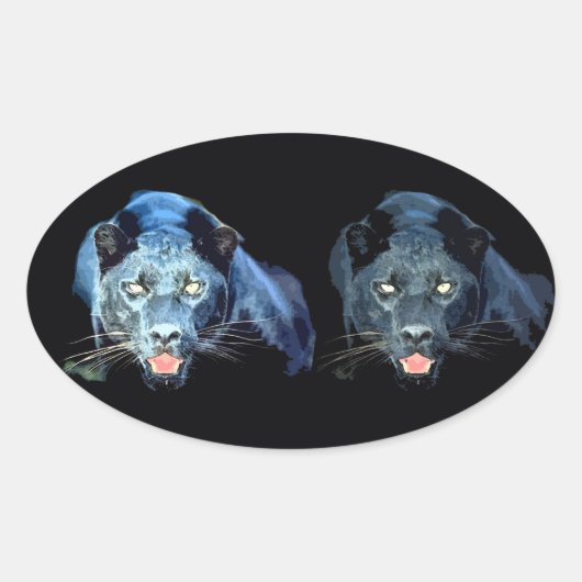 Jaguar - Schwarze Panther Oval Stickers (Vorderseite)