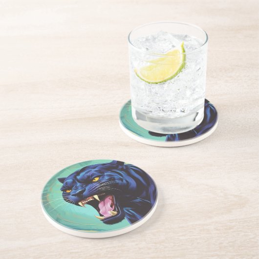 Jaguar - Schwarzer Panther Getränkeuntersetzer (Seite)