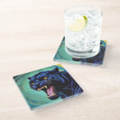 Jaguar - Schwarzer Panther Glasuntersetzer (Schrägansicht)