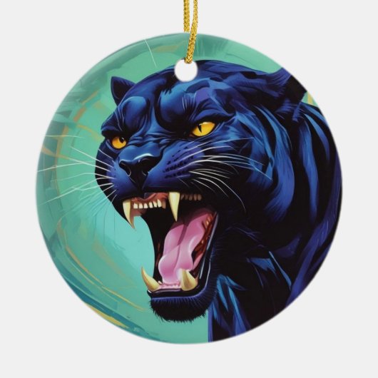 Jaguar - Schwarzer Panther Keramik Ornament (Vorne)