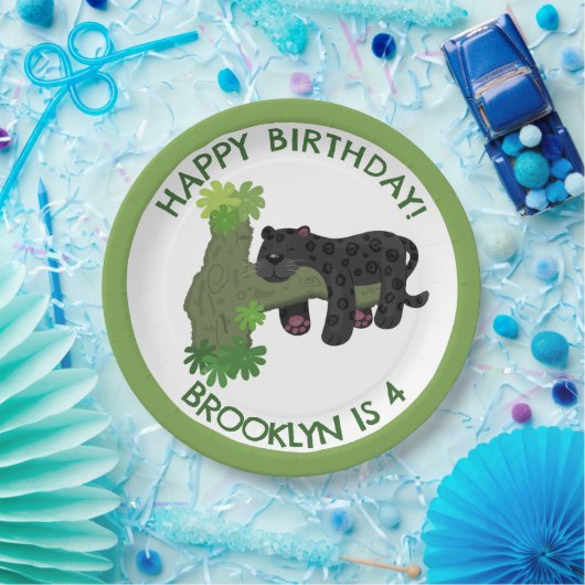 Jaguar schwarzer Panther personalisierter Cartoon Pappteller (Party)