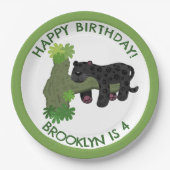 Jaguar schwarzer Panther personalisierter Cartoon Pappteller (Vorderseite)