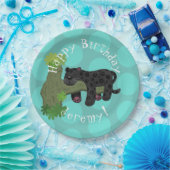 Jaguar schwarzer Panther personalisierter Cartoon Pappteller (Party)