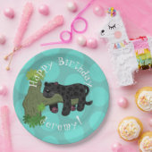 Jaguar schwarzer Panther personalisierter Cartoon Pappteller (Party)