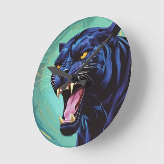 Jaguar - Schwarzer Panther Runde Wanduhr (Winkel)