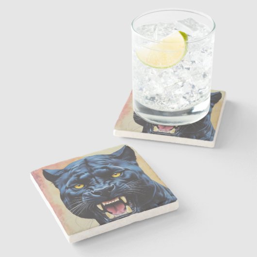 Jaguar - Schwarzer Panther Steinuntersetzer (Seitenansicht)