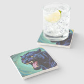 Jaguar - Schwarzer Panther Steinuntersetzer (Seitenansicht)