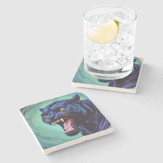 Jaguar - Schwarzer Panther Steinuntersetzer (Seitenansicht)