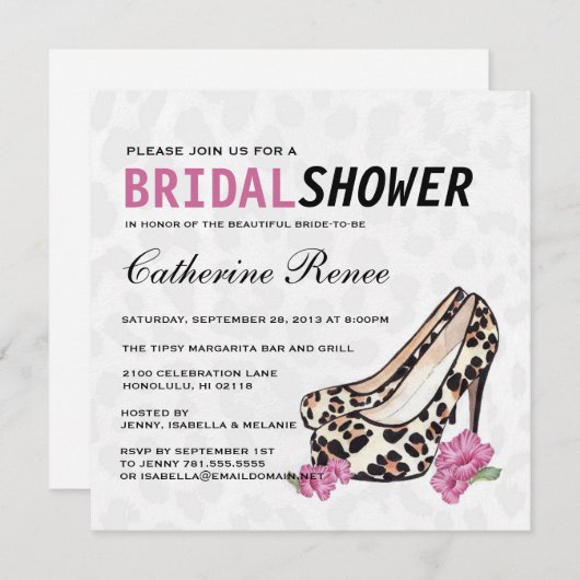 Jaguar Stiletto Hibiscus Dame Brautparty Einladung (Vorne/Hinten)