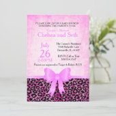 Jaguar Tierkatzenmuster | rosa| Kinderdusche Einladung (Stehend Vorderseite)