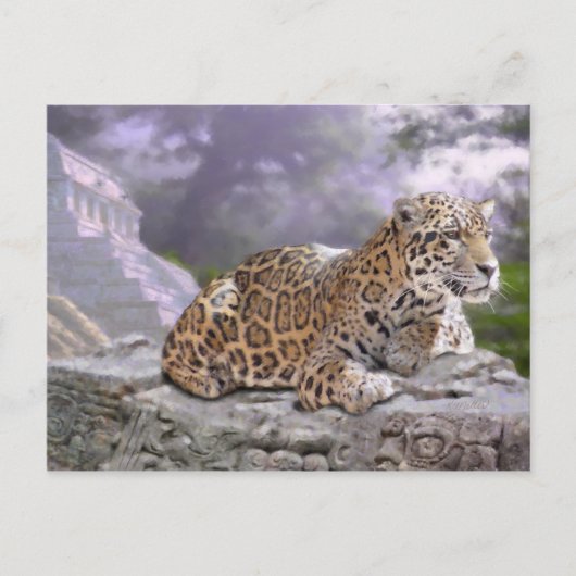 Jaguar und Mayan Temple Postkarte (Vorderseite)
