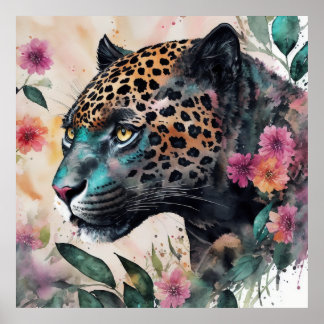 Jaguar Watercolor Blumenwerk Poster