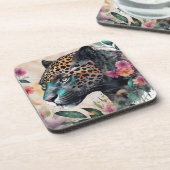 Jaguar Watercolor Floral Art Beauty Coaster Getränkeuntersetzer (Linke Seite)