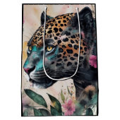 Jaguar Watercolor Floral Art Mittlere Geschenktüte (Rückseite)