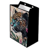 Jaguar Watercolor Floral Art Mittlere Geschenktüte (Rückseite Schrägansicht)