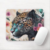 Jaguar Watercolor Floral Art Mousepad (Mit Mouse)