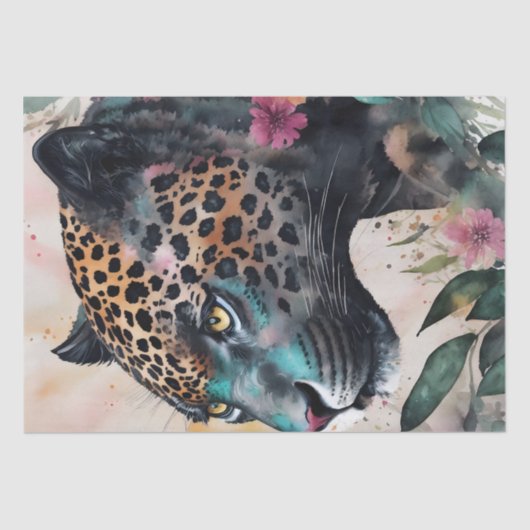 Jaguar Watercolor Floral Art Seidenpapier (Vorderseite)