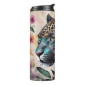 Jaguar Watercolor Floral Artwork Karte Thermosbecher (Nach links gedreht)