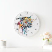 Jaguar Watercolor Große Wanduhr (Zuhause)