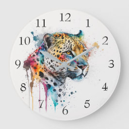 Jaguar Watercolor Große Wanduhr