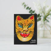 Jaguar Watercolor Happy Birthday Postcard Postkarte (Stehend Vorderseite)