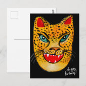 Jaguar Watercolor Happy Birthday Postcard Postkarte (Vorne/Hinten)