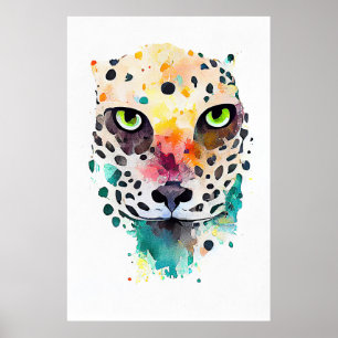 Jaguar Wild Animal Nature Wasserfarben Malerei Poster