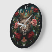 Jaguar with Crown in Flowers Painting             Große Wanduhr (Winkel)