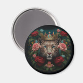 Jaguar with Crown in Flowers Painting              Magnet (Vorderseite/Rückseite)