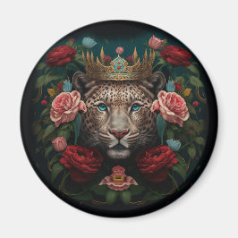 Jaguar with Crown in Flowers Painting              Magnet