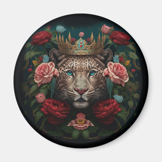 Jaguar with Crown in Flowers Painting              Magnet (Vorne)